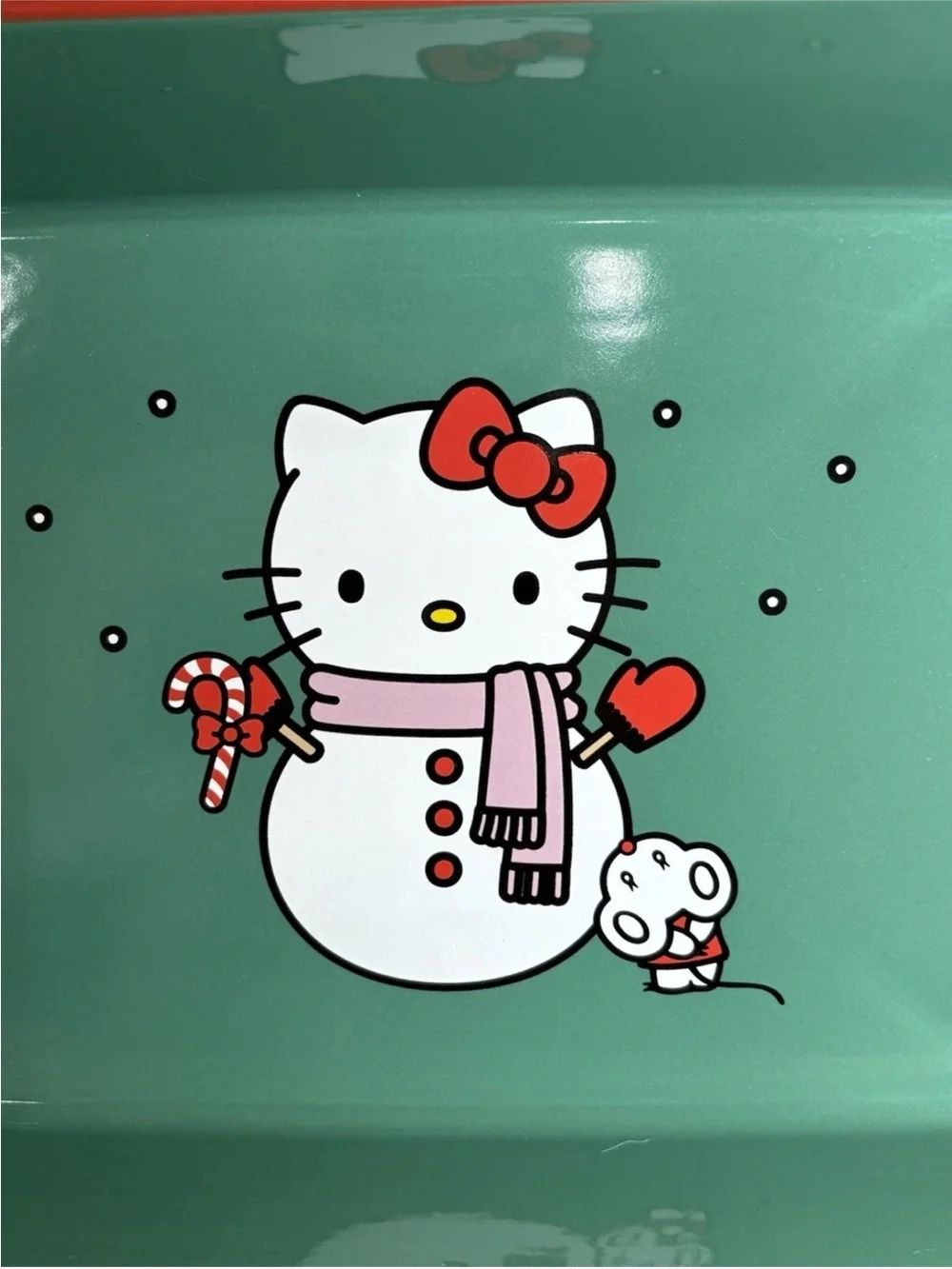 Hello Kitty Rectangle Baking Dish Christmas Snowman Green Sanrio Ceramic Pan